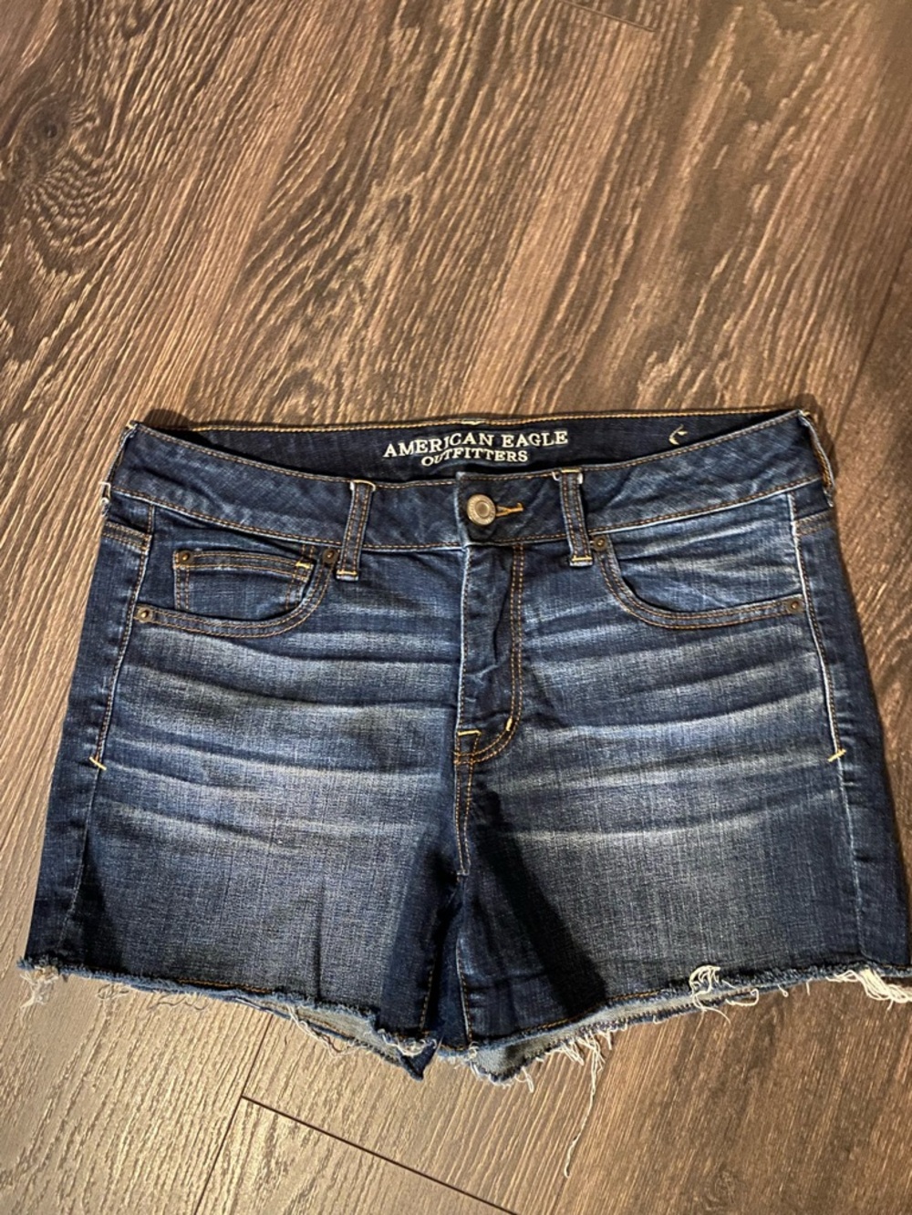 American Eagle Outfitters Dark Blue Distressed Denim Shorts